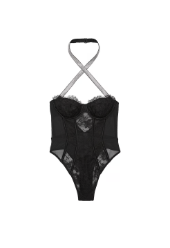 Боді Shine Strap Halter Lace Teddy Black