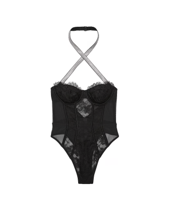 Боді Shine Strap Halter Lace Teddy Black