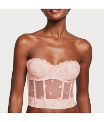 Комплект білизни Rosebud Embroidery Unlined Strapless Plunge-Back Corset Top Set Pink Fizz