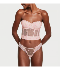 Комплект білизни Rosebud Embroidery Unlined Strapless Plunge-Back Corset Top Set Pink Fizz