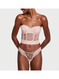 Комплект білизни Rosebud Embroidery Unlined Strapless Plunge-Back Corset Top Set Pink Fizz