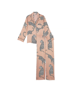Пижама Satin Long Pajama Set Evening Blush Leopards