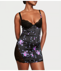 Пеньюар Stretch Satin Corset Mini Slip Black Floral