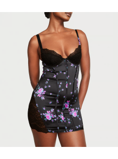 Пеньюар Stretch Satin Corset Mini Slip Black Floral