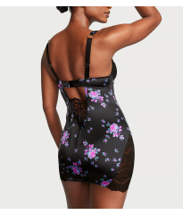 Пеньюар Stretch Satin Corset Mini Slip Black Floral