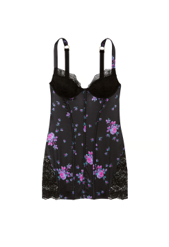 Пеньюар Stretch Satin Corset Mini Slip Black Floral