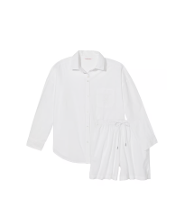 Пижама Cotton Long-Sleeve Shirt & Shorts Set Vs White