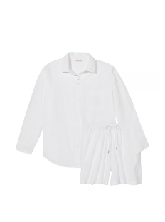 Піжама Cotton Long-Sleeve Shirt & Shorts Set Vs White
