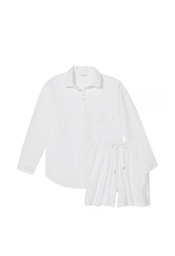 Піжама Cotton Long-Sleeve Shirt & Shorts Set Vs White