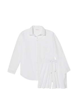 Пижама Cotton Long-Sleeve Shirt & Shorts Set Vs White