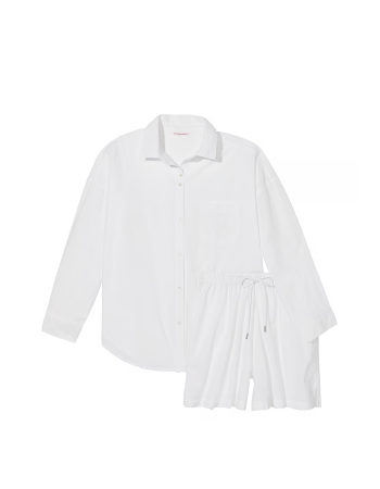 Пижама Cotton Long-Sleeve Shirt & Shorts Set Vs White