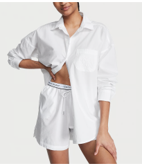 Пижама Cotton Long-Sleeve Shirt & Shorts Set Vs White