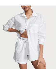 Піжама Cotton Long-Sleeve Shirt & Shorts Set Vs White