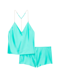 Піжама Satin Draped Pearl Strap Open-Back Cami & Shorts Set