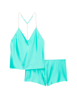 Піжама Satin Draped Pearl Strap Open-Back Cami & Shorts Set