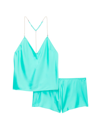 Піжама Satin Draped Pearl Strap Open-Back Cami & Shorts Set