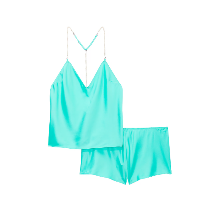 Піжама Satin Draped Pearl Strap Open-Back Cami & Shorts Set