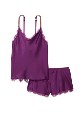Пижама Chain Strap Satin Lace-Trim Cami Shorts Set
