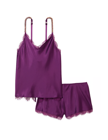 Пижама Chain Strap Satin Lace-Trim Cami Shorts Set
