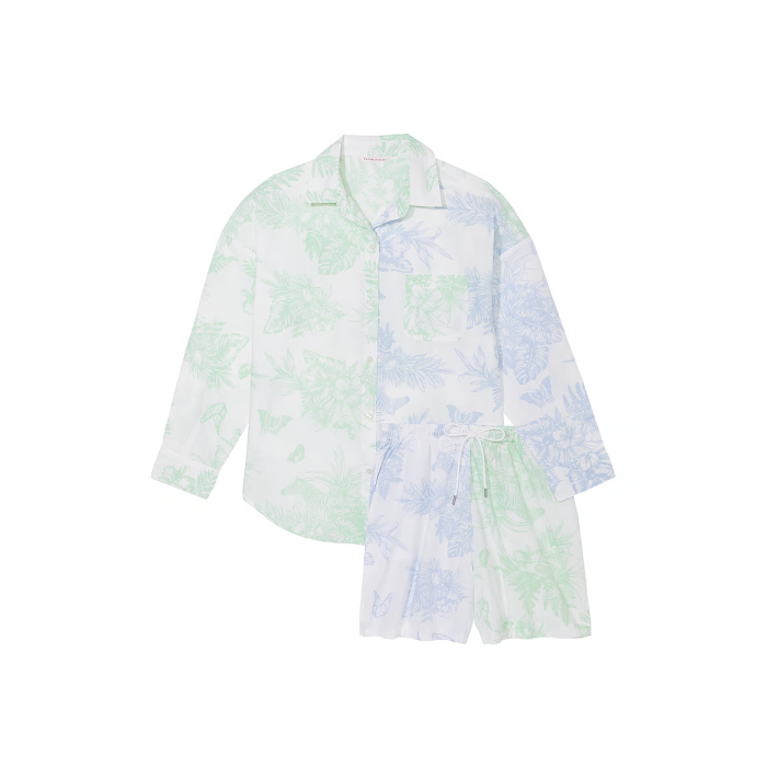 Піжама Cotton Long-Sleeve Shirt & Shorts Set