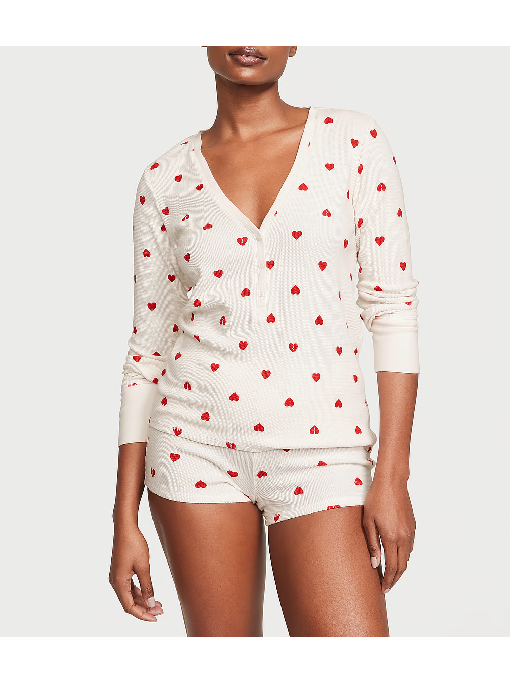 Thermal Short Pajama Set Coconut White Hearts SecretAngeL