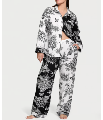 Піжама Cotton Long Pajama Set Black & White Tropical Toile