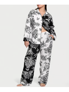Пижама Cotton Long Pajama Set Black & White Tropical Toile