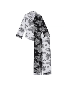 Піжама Cotton Long Pajama Set Black & White Tropical Toile