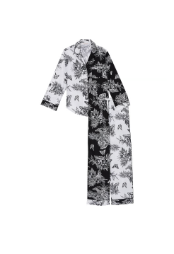 Піжама Cotton Long Pajama Set Black & White Tropical Toile
