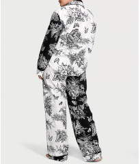 Піжама Cotton Long Pajama Set Black & White Tropical Toile