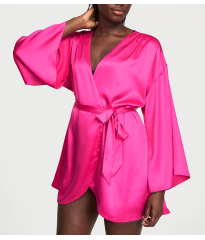 Сатиновий халат Satin Short Robe Hot Pink