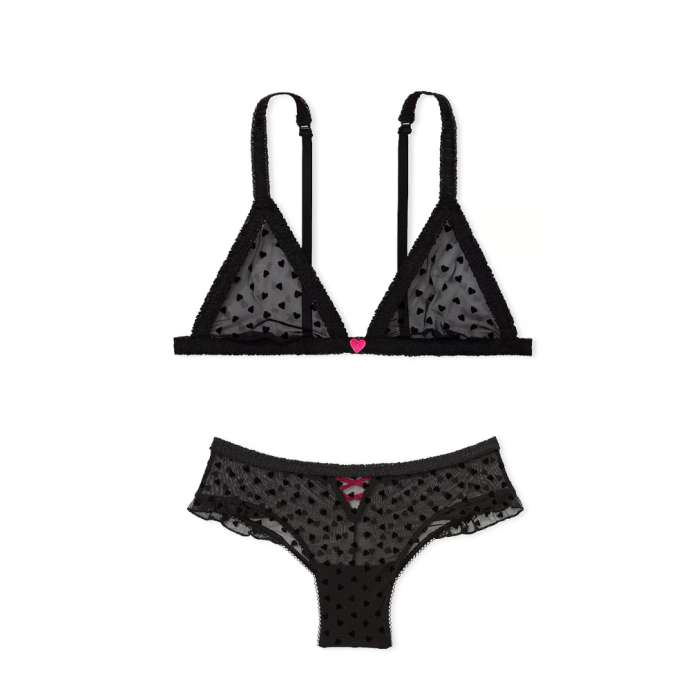 Комплект білизни Fun & Flirty Wireless Triangle Bralette Set Black Hearts