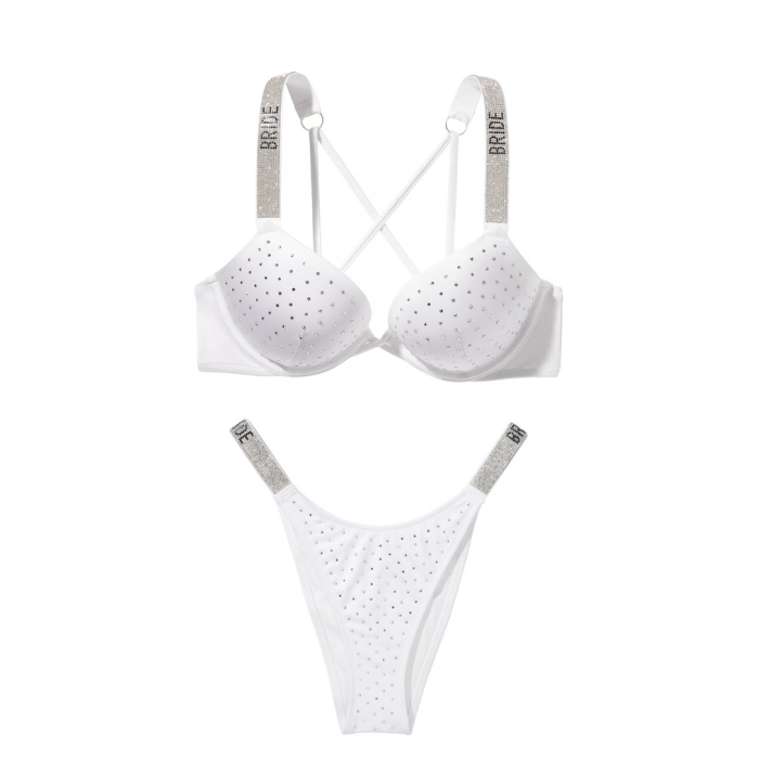 Купальник Shine Strap Bombshell Push-Up Bikini Top & Brazilian Bikini Bottom White
