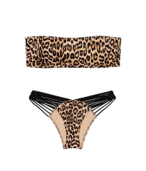 Купальник VS Archives Swim Macrame Bandeau Bikini Top & Brazilian Bikini Bottom Leopard