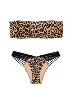 Купальник VS Archives Swim Macrame Bandeau Bikini Top & Brazilian Bikini Bottom Leopard