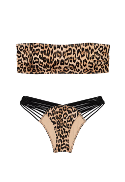 Купальник VS Archives Swim Macrame Bandeau Bikini Top & Brazilian Bikini Bottom Leopard