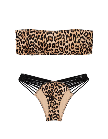 Купальник VS Archives Swim Macrame Bandeau Bikini Top & Brazilian Bikini Bottom Leopard