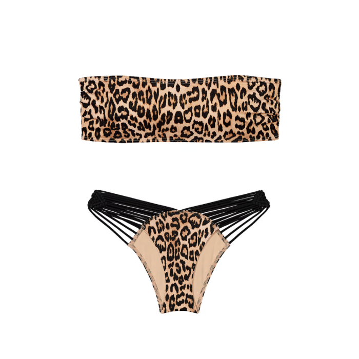 Купальник VS Archives Swim Macrame Bandeau Bikini Top & Brazilian Bikini Bottom Leopard