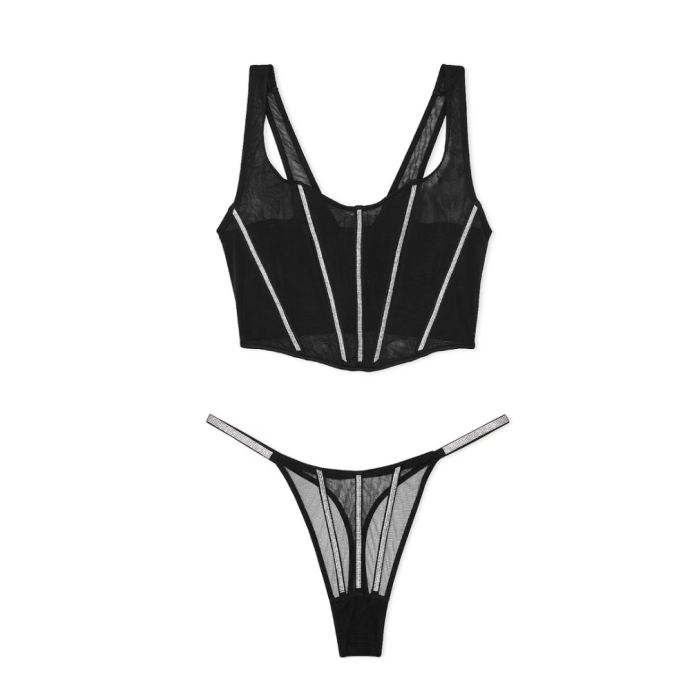 Комплект белья Sheer Shine Corset Top Set Black