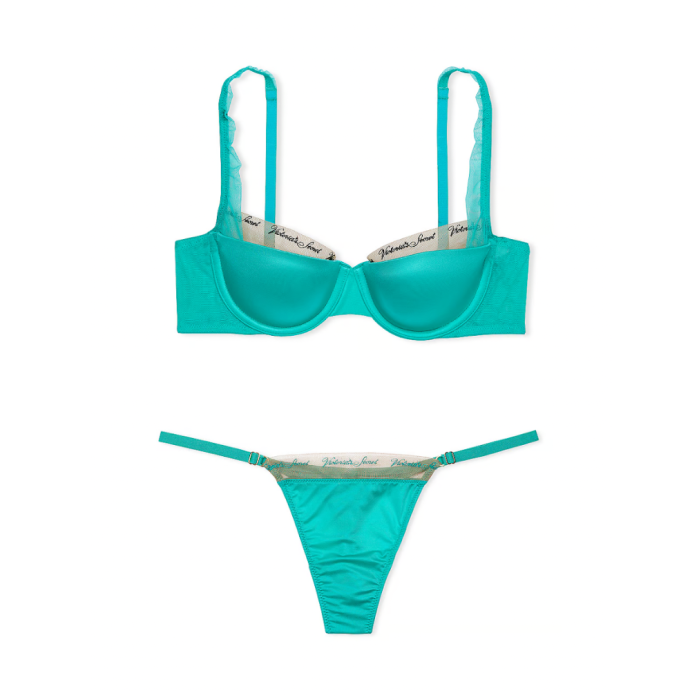 Комплект білизни Logo Embroidery Lightly Lined Balconette Bra Set Aqua Sea