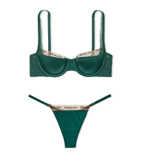 Комплект белья Logo Embroidery Lightly Lined Balconette Bra Set Green Mystique