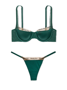 Комплект белья Logo Embroidery Lightly Lined Balconette Bra Set Green Mystique