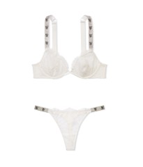 Комплект белья Shine Strap Unlined Low-Cut Lace Demi Bra Thong Set Coconut White