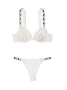 Комплект білизни Shine Strap Unlined Low-Cut Lace Demi Bra Thong Set Coconut White