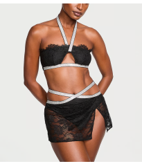 Комплект Shine Strap Halter Bralette & Mini Skirt Set Black
