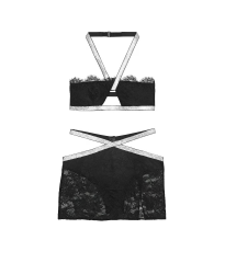 Комплект Shine Strap Halter Bralette & Mini Skirt Set Black