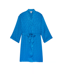 Сатиновый халат Icon Satin Midi Robe Blue