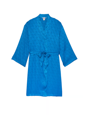 Сатиновый халат Icon Satin Midi Robe Blue