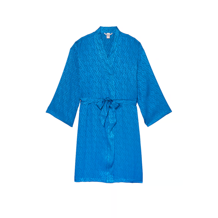 Сатиновий халат Icon Satin Midi Robe Blue