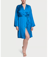 Сатиновый халат Icon Satin Midi Robe Blue